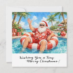 SANTA CLAUS in the pool at the Beach Christmas Holiday Card