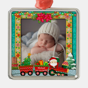 Santa Claus in Train, Christmas and holiday photo Metal Tree Decoration