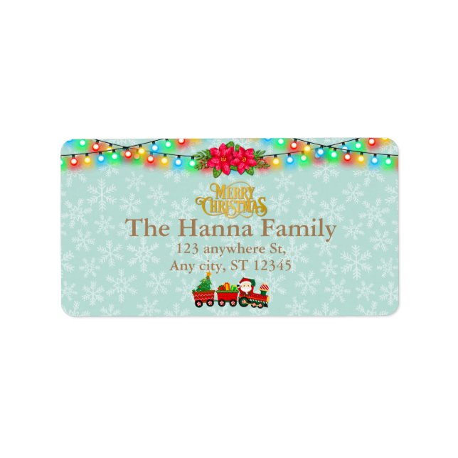 Santa Claus in Train with Gifts and Christmas Tree Label (Front)