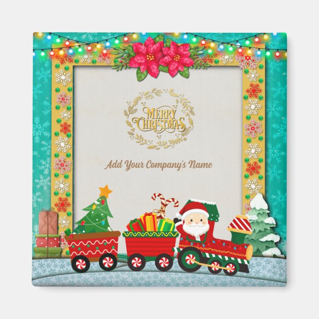 Santa Claus in Train with Gifts and Christmas Tree Magnet (Front)