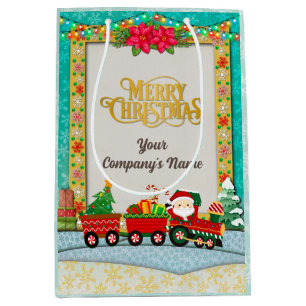 Santa Claus in Train with Gifts and Christmas Tree Medium Gift Bag