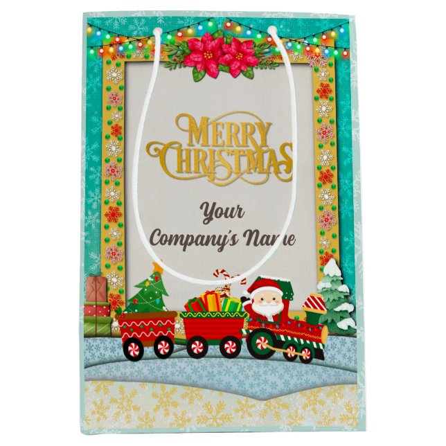 Santa Claus in Train with Gifts and Christmas Tree Medium Gift Bag (Front)
