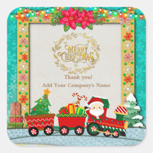 Santa Claus in Train with Gifts and Christmas Tree Square Sticker
