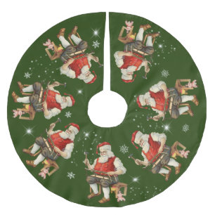 Santa Claus in Workshop Sled Snowflakes Brushed Polyester Tree Skirt