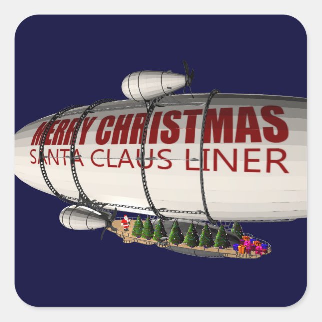 Santa Claus In Zeppelin Square Sticker (Front)
