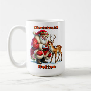 Santa Claus Interacting With a Gentle Reindeer Coffee Mug