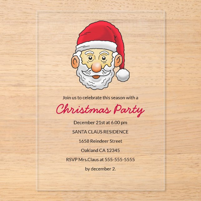 Santa Claus invites you to a Christmas party Acrylic Invitations (Front)