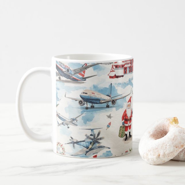 Santa Claus is at the airport Coffee Mug (With Donut)