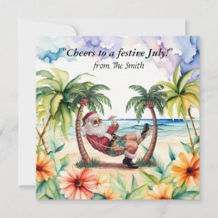 Santa Claus is at the beach for Christmas in July  Card