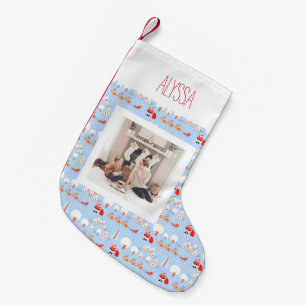 Santa Claus is Coming w Reindeer Name & Photo Small Christmas Stocking