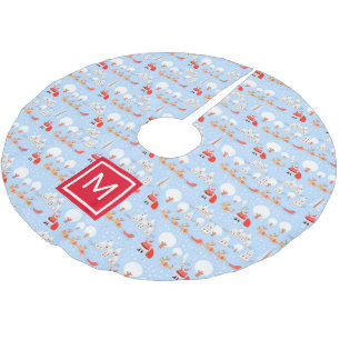 Santa Claus is Coming with Reindeer Monogram Brushed Polyester Tree Skirt
