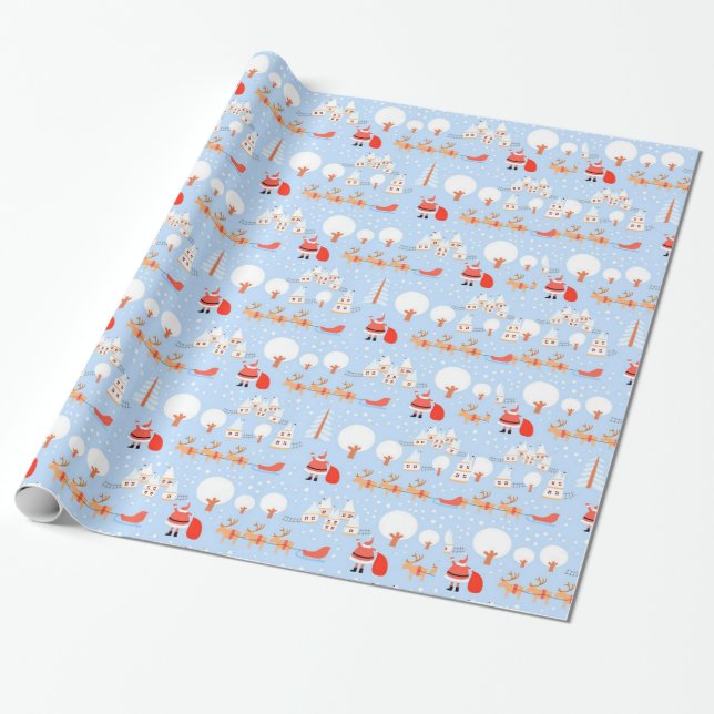 Santa Claus is Coming with Reindeer Wrapping Paper (Unrolled)