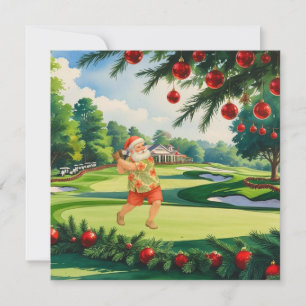 SANTA CLAUS is golfing Christmas Holiday  Card