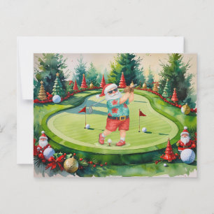 SANTA CLAUS is golfing Christmas Holiday  Postcard