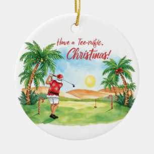 Santa Claus is golfing Christmas in Florida Ceramic Tree Decoration