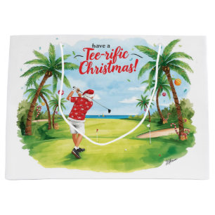 Santa Claus is golfing Christmas in July  Large Gift Bag