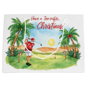 Santa Claus is golfing Christmas in July  Large Gift Bag