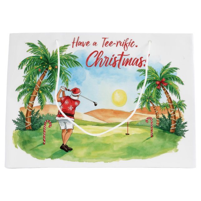 Santa Claus is golfing Christmas in July  Large Gift Bag (Front)