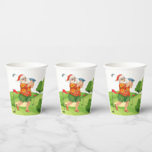 Santa Claus is golfing Christmas in July Paper Cups