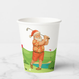 Santa Claus is golfing Christmas in July Paper Cups