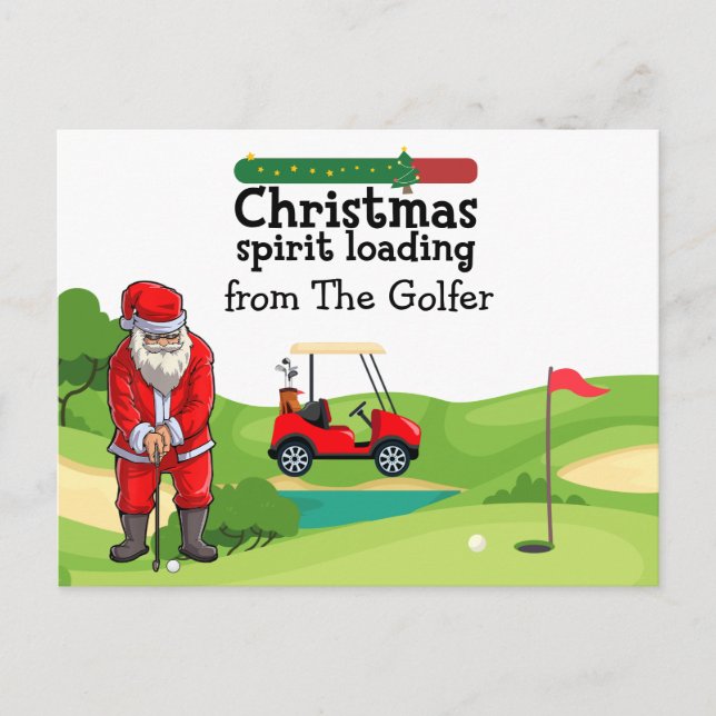 Santa Claus is golfing Christmas loading Holiday Postcard (Front)