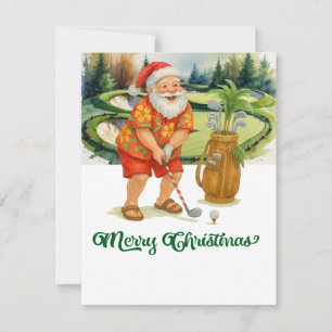 Santa Claus is Golfing Merry Christmas Holiday Card