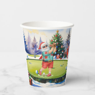 Santa Claus is golfing on Christmas golf course Paper Cups