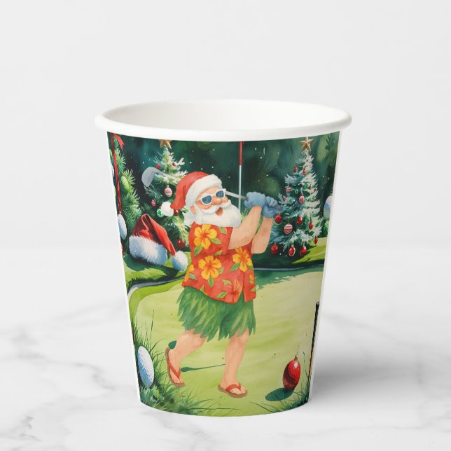 Santa Claus is golfing on Christmas golf course  Paper Cups (Front)