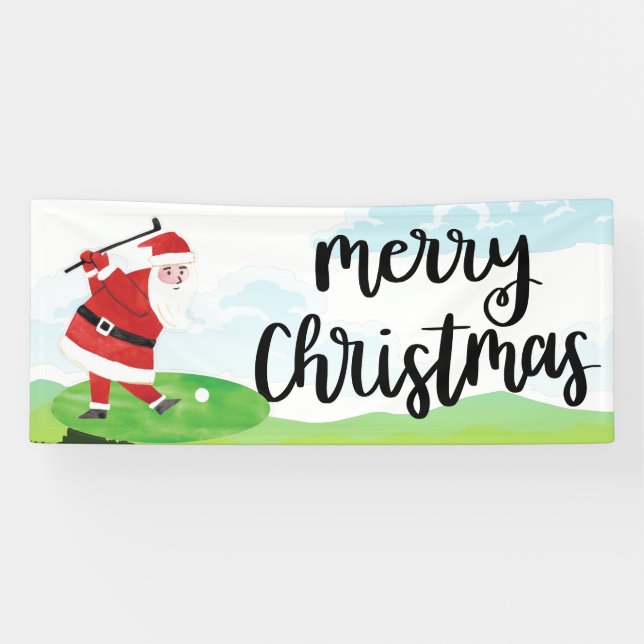 Santa Claus is golfing on Christmas Holiday Golf  Banner (Horizontal)