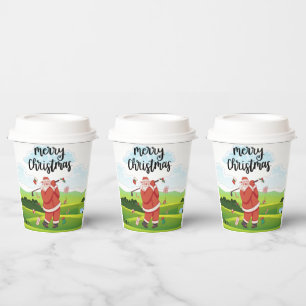 Santa Claus is golfing on Christmas Holiday Paper Cups