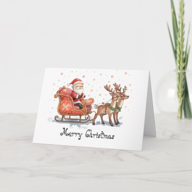 Santa Claus is on its way & whimsical Christmas Card (Front)