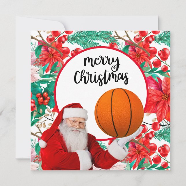 Santa Claus is playing basketball Merry Christmas  Card (Front)