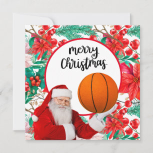 Santa Claus is playing basketball Merry Christmas  Card