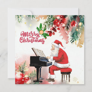 Santa Claus is playing Piano Merry Christmas Holiday Card