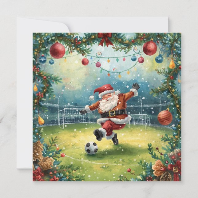Santa Claus is playing soccer in Christmas Field  Card (Front)