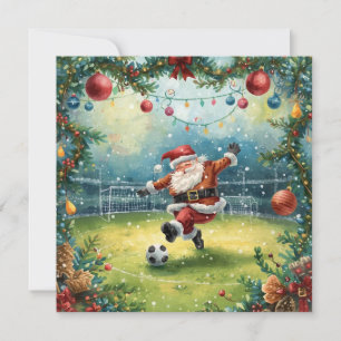Santa Claus is playing soccer in Christmas Field Card