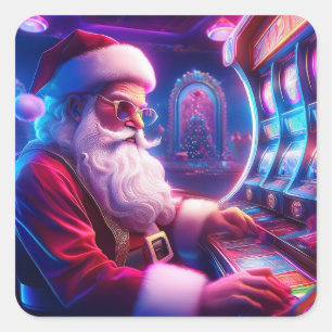 Santa Claus Is Playing The Slots At The Casino Square Sticker