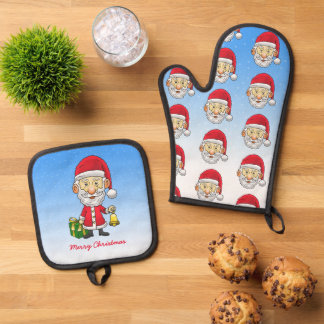 Santa Claus is ringing the bells Oven Mitt & Pot Holder Set