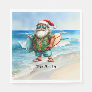 SANTA CLAUS is Surfing Beach Background Napkin