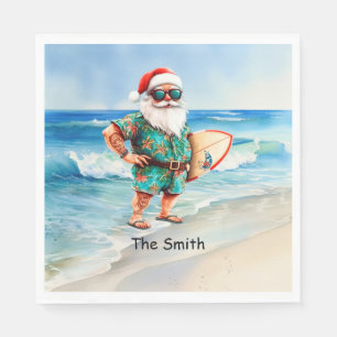 SANTA CLAUS is Surfing Beach Background Napkin