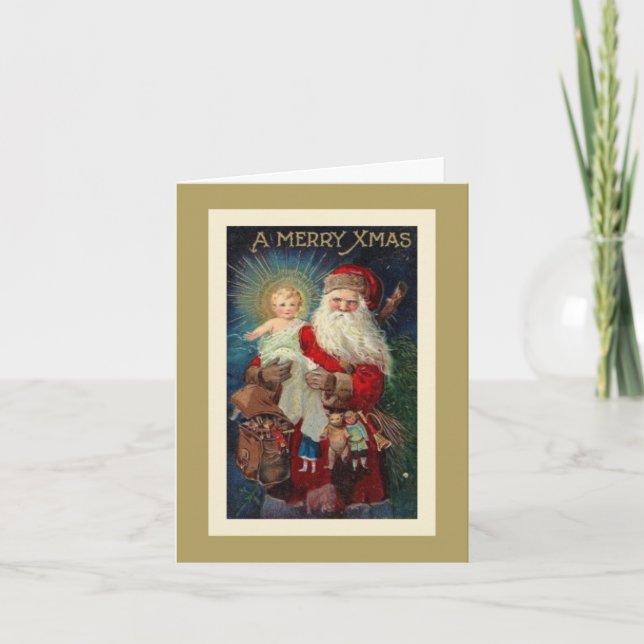 Santa Claus Jesus Christ Toys Vintage Holiday Card (Front)