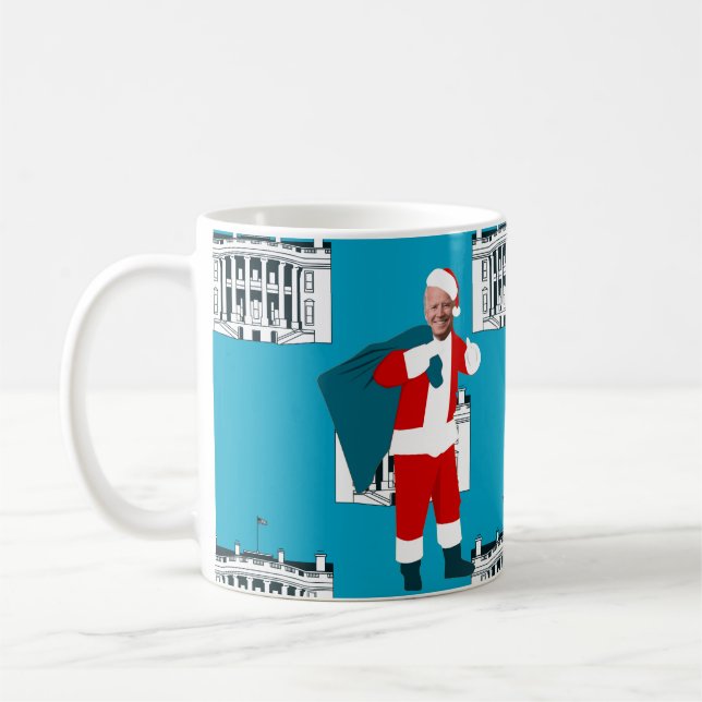 santa claus joe biden blue xmas white house coffee mug (Left)