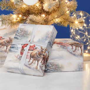 Santa Claus joyfully rides through a snowy forest Wrapping Paper