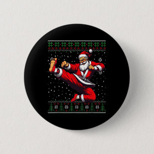 Santa Claus Karate Martial Arts Ugly Christmas Swe 6 Cm Round Badge