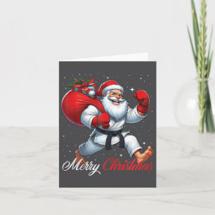 Santa Claus Karate Player Merry Christmas Snow Xma Card