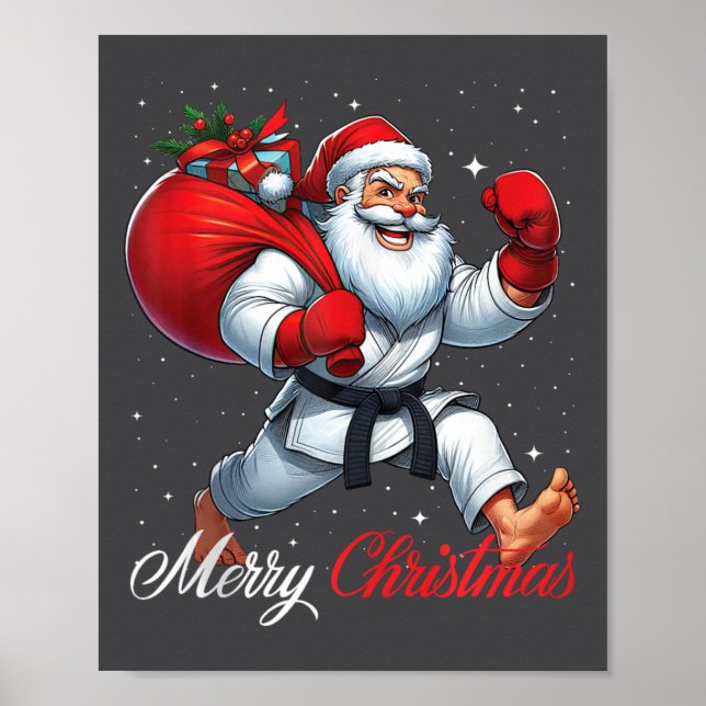 Santa Claus Karate Player Merry Christmas Snow Xma Poster (Front)