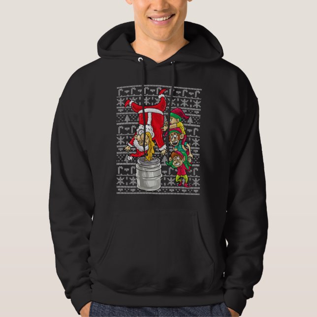 Santa Claus Keg Stand Beer Elves Drinking Humour C Hoodie (Front)