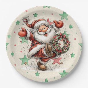 Santa Claus Kicking A Christmas Wreath Paper Plate