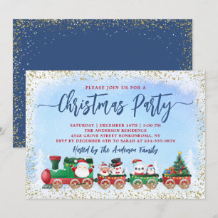 Santa Claus Kids Christmas Train Holiday Party Invitation
