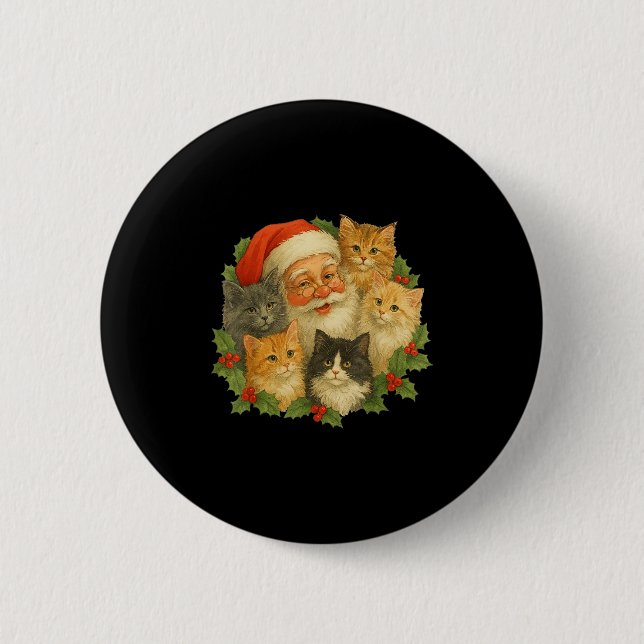 Santa Claus Kittens Christmas Retro 90s Old Saint  6 Cm Round Badge (Front)